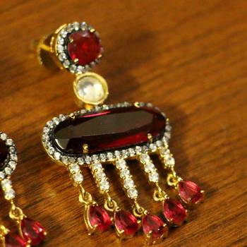 Red American Diamonds Ruby Yellow Gold Danglers Drops 2
