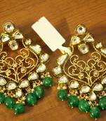 Green Kundan Onyx Yellow Gold Danglers Drops