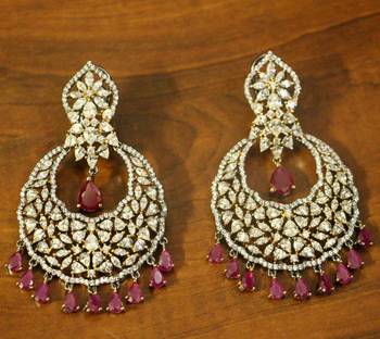 Red American Diamonds Ruby Black Silver Danglers Drops 1