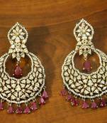 Red American Diamonds Ruby Black Silver Danglers Drops