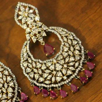 Red American Diamonds Ruby Black Silver Danglers Drops 2