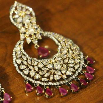 Red American Diamonds Ruby Black Silver Danglers Drops 3
