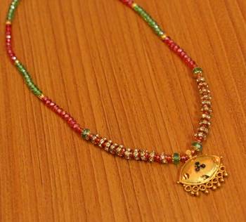 Multicolor Polki Onyx Yellow Gold Mangalsutra 1