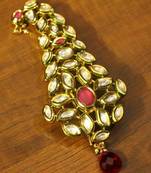 Red Kundan Ruby Yellow Gold Brooch