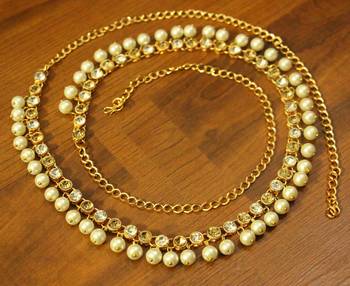 White Polki Zircon Yellow Gold Waist Belt 1