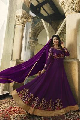 Purple Embroidered Faux Georgette Salwar With Dupatta 1