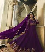 Purple Embroidered Faux Georgette Salwar With Dupatta