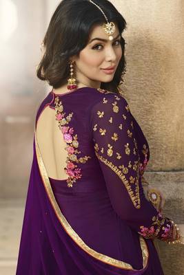 Purple Embroidered Faux Georgette Salwar With Dupatta 2