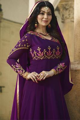 Purple Embroidered Faux Georgette Salwar With Dupatta 3