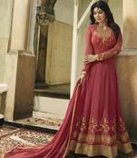 Pink Embroidered Faux Georgette Salwar With Dupatta