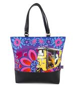 Shekhawati Auto Rickshaw Canvas and Faux Leather Tote Bag