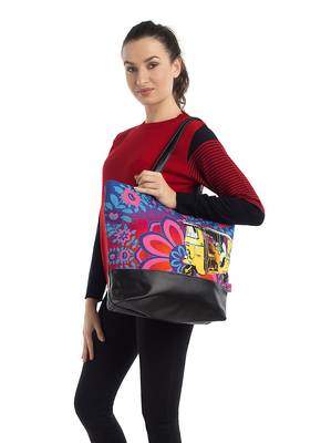 Shekhawati Auto Rickshaw Canvas and Faux Leather Tote Bag 4