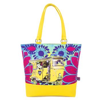 Yellow Auto Rickshaw Canvas and Faux Leather Tote Bag 1