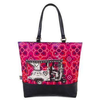 Silver Auto Rickshaw Canvas and Faux Leather Tote Bag 3