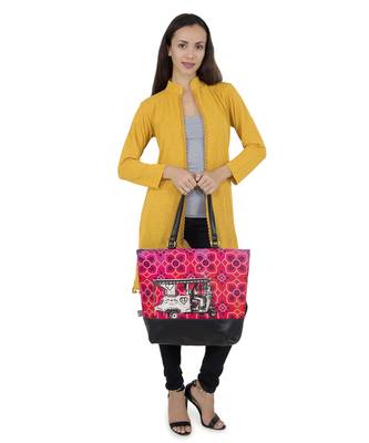 Silver Auto Rickshaw Canvas and Faux Leather Tote Bag 4