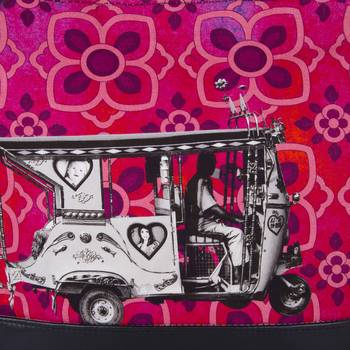 Silver Auto Rickshaw Canvas and Faux Leather Tote Bag 5