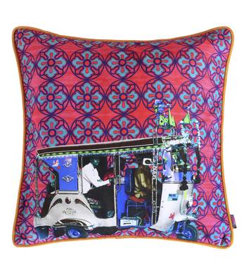 Silver auto rickshaw glaze cotton cushion cover 16x16 inches 1