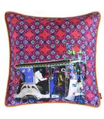 Silver auto rickshaw glaze cotton cushion cover 16x16 inches