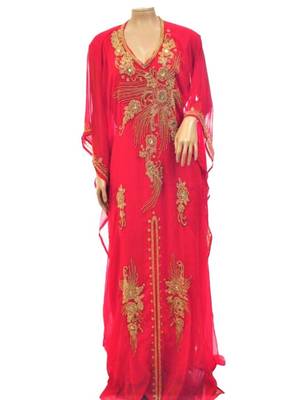 Red Georgette Farasha With Zari And Stone Embroidery Work 1