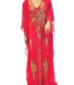 Red Georgette Farasha With Zari And Stone Embroidery Work
