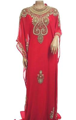 Red Georgette Farasha With Zari And Stone Embroidery Work 1