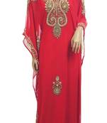 Red Georgette Farasha With Zari And Stone Embroidery Work