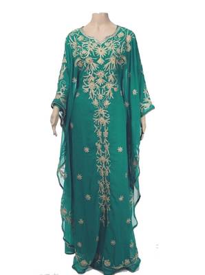 Green Georgette Farasha With Zari And Stone Embroidery Work 1