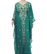 Green Georgette Farasha With Zari And Stone Embroidery Work