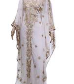 White Georgette Farasha With Zari And Stone Embroidery Work