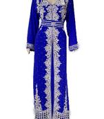 Blue Georgette Islamic Kaftan With Zari And Stone Embroidery Work