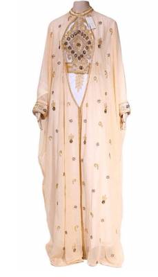 Peach And White Georgette Islamic Kaftan With Zari And Stone Embroidery Work 1
