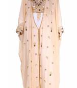 Peach And White Georgette Islamic Kaftan With Zari And Stone Embroidery Work