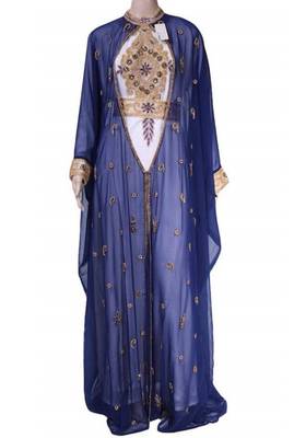 Navy Blue And White Georgette Islamic Kaftan With Zari And Stone Embroidery Work 1