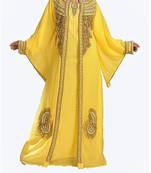 Yellow Georgette Islamic Kaftan With Zari And Stone Embroidery Work