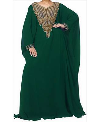 Green Georgette Farasha With Zari And Stone Embroidery Work 1