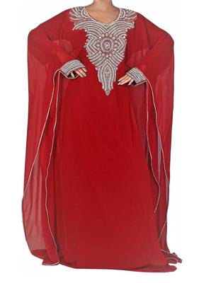 Red Georgette Farasha With Zari And Stone Embroidery Work 1