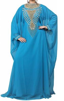Firozi Georgette Farasha With Zari And Stone Embroidery Work 1