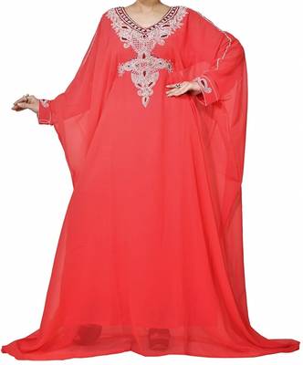 Red Georgette Farasha With Zari And Stone Embroidery Work 1