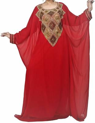 Red Georgette Farasha With Zari And Stone Embroidery Work 1