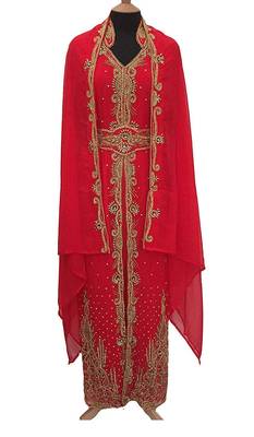 Red Georgette Islamic Kaftan With Zari And Stone Embroidery Work 1