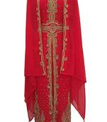 Red Georgette Islamic Kaftan With Zari And Stone Embroidery Work