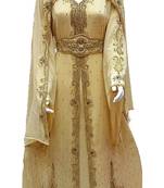 Beige Georgette Islamic Kaftan With Zari And Stone Embroidery Work