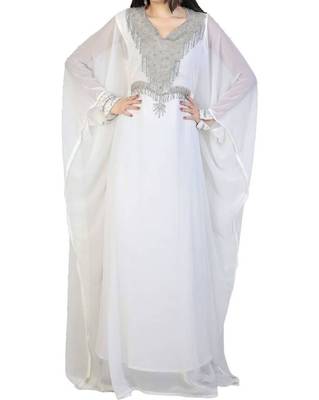 White Georgette Farasha With Zari And Stone Embroidery Work 1