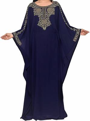 Navy Blue Georgette Farasha With Zari And Stone Embroidery Work 1