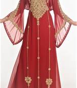Maroon Georgette Islamic Kaftan With Zari And Stone Embroidery Work