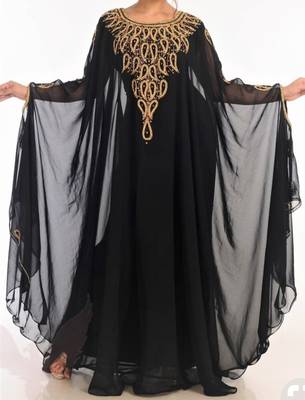 Black Georgette Farasha With Zari And Stone Embroidery Work 1