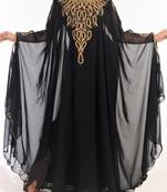 Black Georgette Farasha With Zari And Stone Embroidery Work