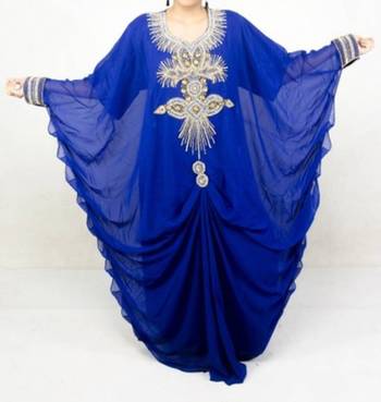 Blue Georgette Farasha With Zari And Stone Embroidery Work 1