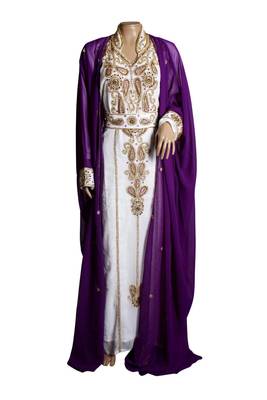 Purple And White Georgette Islamic Kaftan With Zari And Stone Embroidery Work 1