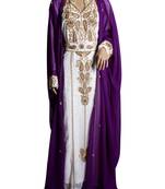Purple And White Georgette Islamic Kaftan With Zari And Stone Embroidery Work